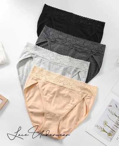 Vista 8 de RHYFF Ropa interior de algodón para mujer, bragas de encaje de corte alto Negro