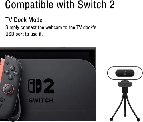 Vista 5 de Cámara USB 1080P compatible con Switch 2/PC/Mac/Laptop Negro 02
