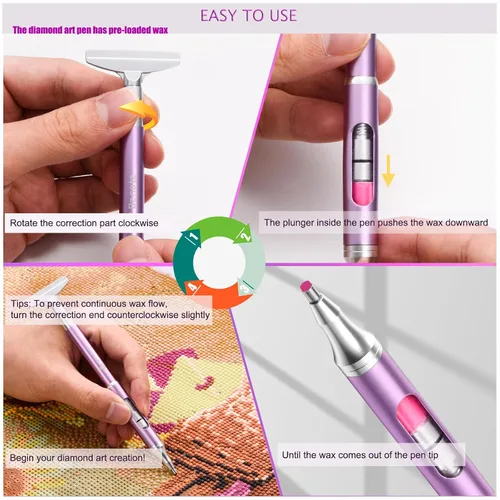 Vista 4 de benote Bolígrafo de pintura artística de diamante, bolígrafo de cera recargable para kit de arte de diamantes, accesorios, bolígrafos autoadhesivos