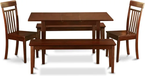 Vista 17 de East West Furniture NOCA7-MAH-LC - Juego de mesa de comedor moderno de 7 piezas que consta de una mesa rectangular de madera con hoja de mariposa