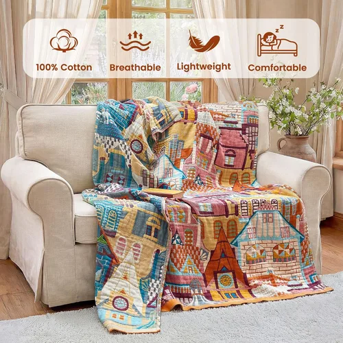 Vista 9 de MSGKV - Manta bohemia/primaveral de algodón para sofá y sala de estar, de gasa acogedora, de 50 x 60 pulgadas 50"x60" Cotton Throw, Woven Bird