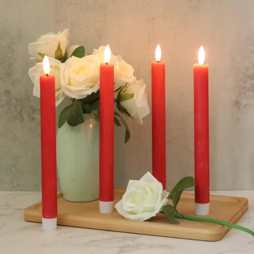 Vista 3 de GenSwin Velas cónicas sin llama LED con temporizador remoto funciona con pilas, color rojo 6 rojo