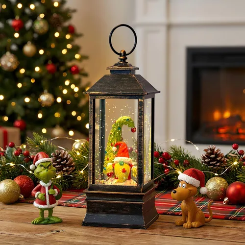 Vista 5 de Gnomos de Navidad de 10 pulgadas, linterna de globo de nieve iluminada, caprichoso árbol de Navidad y elfo escandinavo, linterna de agua musical