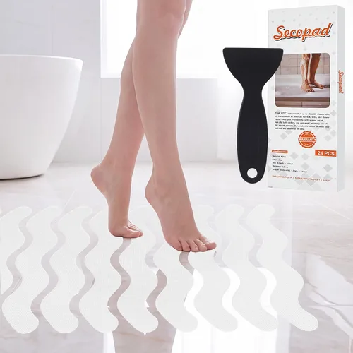 Vista 10 de Secopad 24 calcomanías de ducha antideslizantes con raspador, 0.8 x 8 Negro