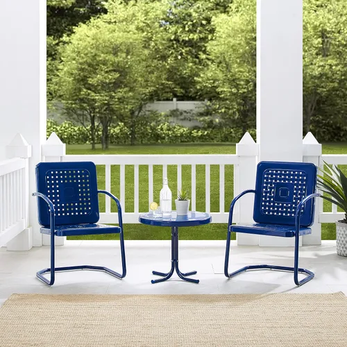 Vista 7 de Crosley Furniture Bates - Juego de 3 sillas y mesa auxiliar para exteriores de metal retro, juego de conversación para patio, color azul marino