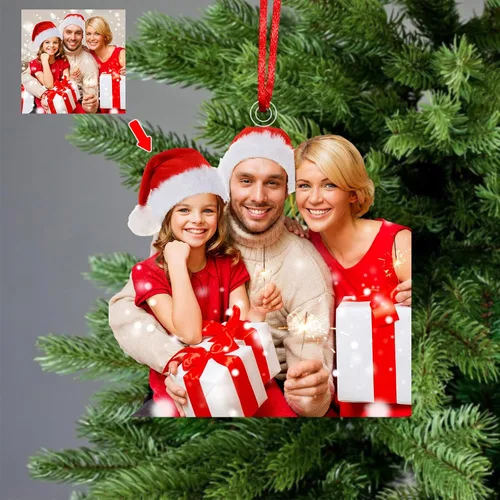 Vista 9 de Adorno personalizado para tu foto, adornos de Navidad con foto personalizada, adorno familiar personalizado, regalo para árbol de Navidad, chimenea