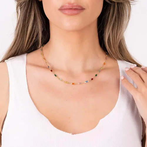 Vista 2 de Barzel Collar de baguette de cristal de piedra múltiple chapado en oro de 18 quilates para mujer, fabricado en Brasil