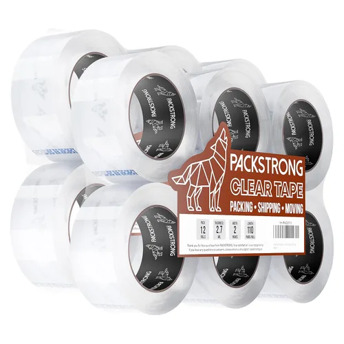 Vista 15 de Packstrong - Cinta de embalaje transparente de grado industrial 12 rollos - 110 yardas por rollo - 2" de ancho x 2 mil de grosor, cinta adhesiva