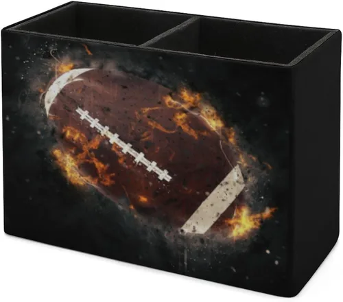 Vista 7 de Soporte para bolígrafos, soporte para lápices para organizador de escritorio, diseño de fútbol americano, fuego, de piel sintética, para guardar