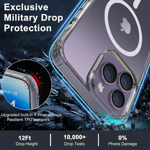 Vista 5 de Funda para iPhone 14 Pro de 6.1 pulgadas – Fuerte magnético para iPhone 14 Pro transparente, antiamarilleamiento, soporte compatible con MagSafe