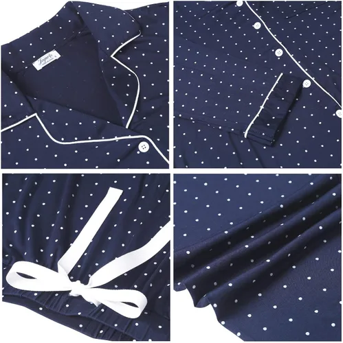 Vista 4 de Pijama de bambú ultra suave para mujer, juego de pijama - manga largacon botones.