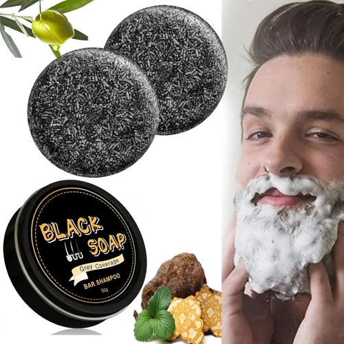 Vista 7 de Jabón de barra inversa para cabello gris, jabón negro natural para cobertura de cabello gris, barra de champú oscurecimiento con ginseng y sésamo