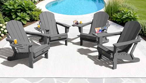 Vista 22 de SERWALL Silla Adirondack plegable para exteriores, silla de patio con portavasos - Ejército