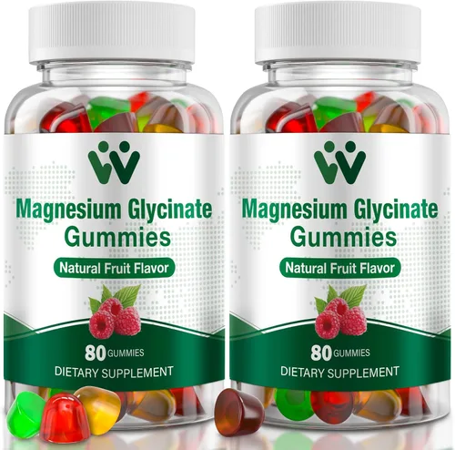 Vista 10 de Gomitas de glicinato de magnesio de 400 mg, gomitas de magnesio sin azúcar para niños y adultos con L-treonato, calcio y vitaminas B6+D3, 80