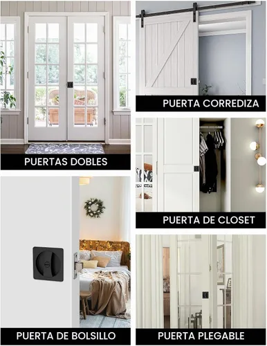 Vista 5 de Lethato Hardware para Puerta de Bolsillo Negro, Cerradura de Puerta de Bolsillo, Pestillo de Puerta de Bolsillo, Puerta de Bolsillo Mate Negra