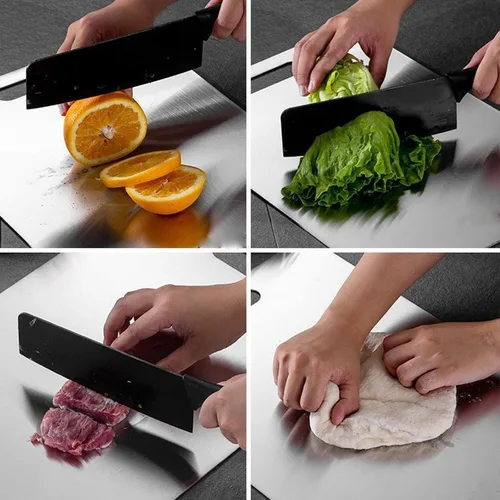 Vista 2 de Tabla de cortar de titanio, tabla de cortar de acero inoxidable, tablas de cortar de titanio 100% puro para cocina, perfecta para varias tareas