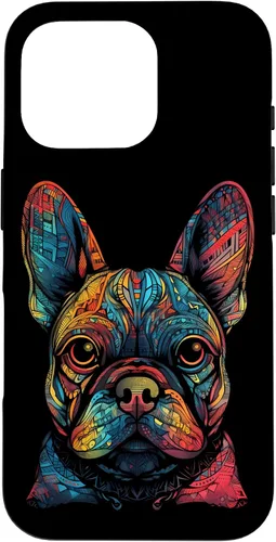Vista 20 de iPhone 16 Colorful French Bulldog Face Frenchie Dog Lover Funny Black Case