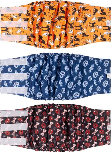 Vista 64 de CuteBone - Pañales lavables para perro macho, banda abdominal, paquete de 3 unidades, color negro, modelo DM54XS