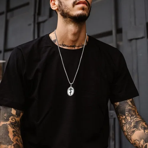 Vista 5 de Collar con colgante de cruz ortodoxa para hombre, cadena de cruz religiosa de moda, hipoalergénico e impermeable, collares largos cristianos