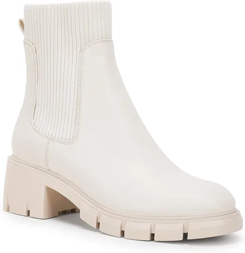Vista 2 de Botines con elástico al tobillo y plataforma para mujer, tacón ancho, suela de lengüeta, antideslizantes, cómodos botines tipo Chelsea