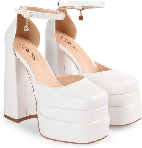 Vista 4 de wetkiss Chunky Platform Heels for Women, with Block Heel and Ankle Strap Design, Comfy and Glaring