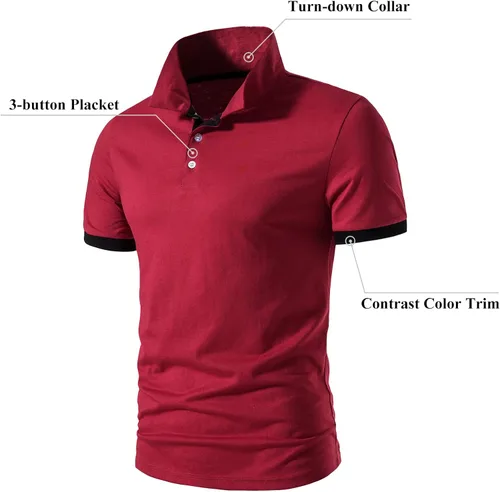 Vista 3 de A WATERWANG Polo de manga corta para hombre de algodón ajustado diseño básico