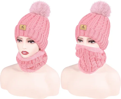 Vista 2 de Winter Beanie Hat Scarf Gloves Set, Soft Fleece Knit Hat Warm Touchscreen Gloves Neck Warmer Thick Scarves Gifts for Women