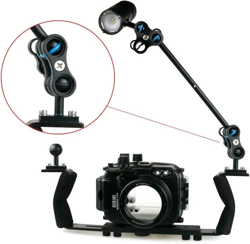 Vista 6 de Seafrogs Abrazadera de aleación de aluminio Articulación de rótula Brazo de dos secciones Soporte de buceo Accesorio esencial Combinación de luz