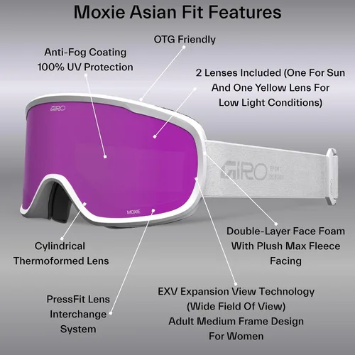 Vista 3 de Giro Moxie Asian Fit - Gafas de esquí para mujeres y jóvenes, 2 lentes incluidas, antivaho - OTG (sobre anteojos)