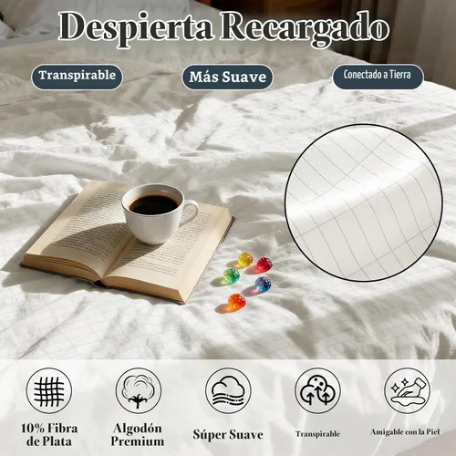 Vista 2 de Grounding Sheets Full XL, 90% algodón 10% fibra plateada sábana bajera Blanco