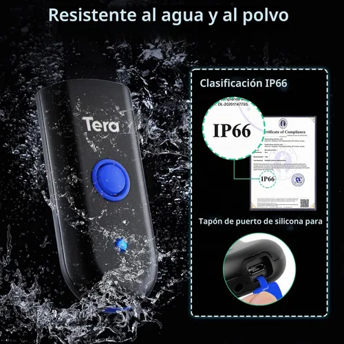 Vista 3 de Tera Escáner de código de barras portátil inalámbrico: mini lector de Azul láser 1D