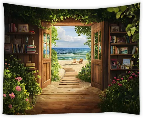 Vista 17 de Tapiz para estantería de gato, biblioteca mágica de fantasía, plantas florales bohemias, hippie para colgar en la pared, decoración artística