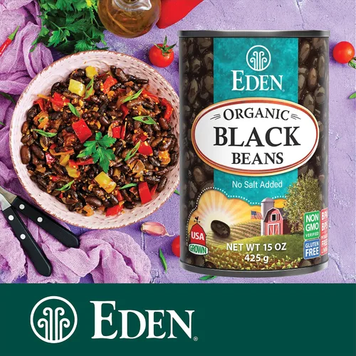 Vista 5 de Frijoles orgánicos negros Eden, sin sal añadida, latas de 15 onzas (paquete de 12)