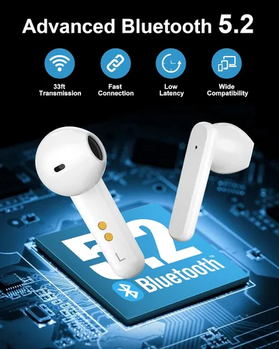 Vista 2 de KMOUK Qualcomm QCC3040 Bluetooth 5.2, auriculares impermeables IPX8, 4-Mic CVC8.0, reducción de ruido de llamada, 30 horas de reproducción