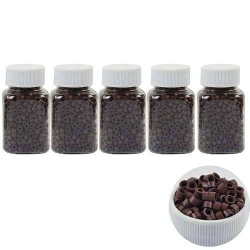 Vista 25 de 500 cuentas de micro anillos forradas de silicona de 0.197 in para extensiones de cabello con punta I (negro)