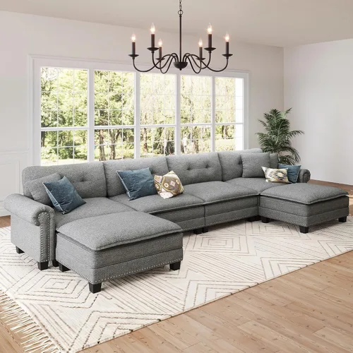 Vista 14 de Sofá modular de gran tamaño de 116 pulgadas en forma de L Azul polvoriento