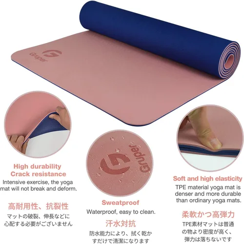 Vista 4 de Tapete de yoga antideslizante, ecológico, con funda de transporte, tapete de yoga profesional para mujeres, tapete de entrenamiento para el hogar