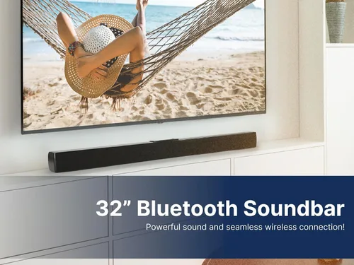Vista 7 de Emerson EHS-2000 Barra de sonido Bluetooth de 32 pulgadas, sistema de altavoces de cine en casa de 2.0 canales con control remoto, entradas USB/AUX