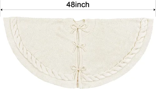 Vista 2 de Falda de árbol de Navidad de 48 pulgadas: falda de árbol de punto trenzado para árbol de 7.5 pies, falda de árbol blanco crema, faldas de árbol