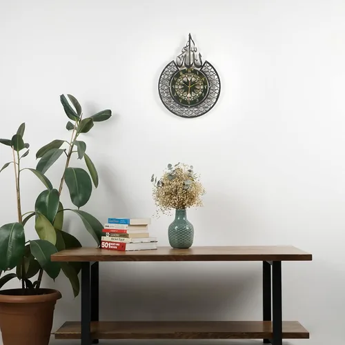 Vista 5 de iwa concept Allah Calligraphy - Reloj de pared islámico de madera, mecanismo silencioso, regalo para musulmanes durante el Ramadán