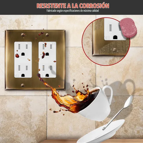 Vista 4 de ENERLITES Placa decorativa doble de metal para interruptor o receptáculo, placa de pared de acero inoxidable, resistente a la corrosión
