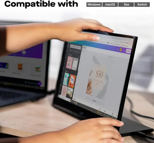 Vista 6 de Mobile Pixels Glance - Monitor portátil para laptop, pantalla FHD 1080P de 16 pulgadas, monitor portátil USB-C y HDMI, monitor de viaje