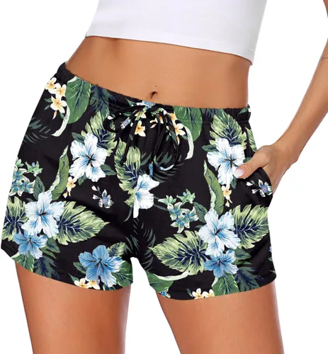Vista 8 de Ekouaer - Pantalones cortos de pijama para mujer con bolsillos elásticos y tira elástica, para dormir, con cordón Negro