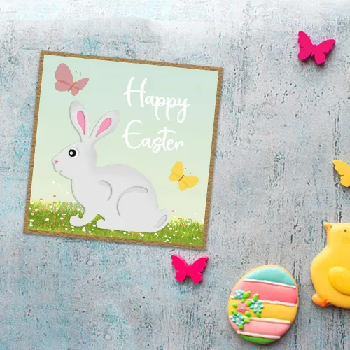 Vista 5 de Huevos de Pascua, conejos, troqueles de corte de metal y decoraciones de álbum de fotos, feliz conejito de Pascua, cesta de primavera, plantillas