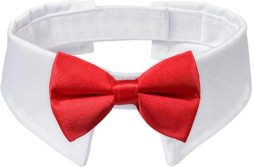 Vista 9 de Pajarita para perro, collar de perro esmoquin de Koolmox para bodas con collar blanco ajustable hecho a mano y corbata negra, corbata clásica