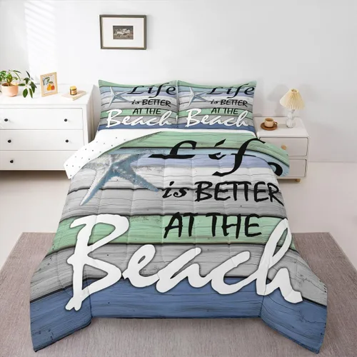 Vista 26 de Erosebridal Edredón náutico costero, juego de ropa de cama y colecciones de playa de verano, estilo clásico, edredón de plumón oceánico