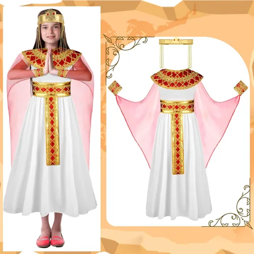 Vista 3 de Liitrsh Disfraz egipcio de Halloween para niñas, disfraz egipcio para niñas, accesorios de reina para niños