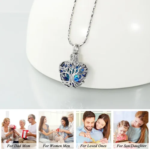 Vista 3 de Imrsanl Collar de urna de árbol de la vida con forma de corazón, joyería de cremación para hombres y mujeres, recuerdo, joyería conmemorativa
