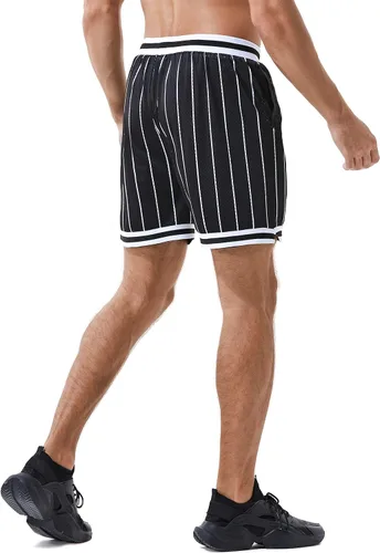 Vista 3 de HEALONG Pantalones cortos deportivos de baloncesto para hombre, malla para gimnasio, deportes, entrenamiento, cordón, retro, casual, a la moda
