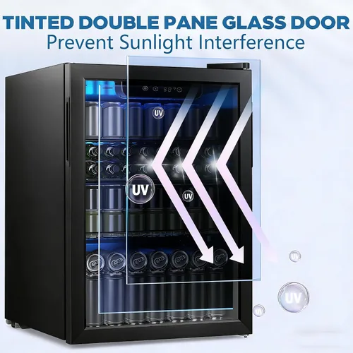 Vista 6 de Electactic Refrigerador de bebidas para 95 latas, mini refrigerador de 26 botellas, refrigerador de bebidas de 2.7 pies cúbicos, control de Negro